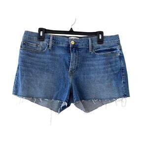FRAME Denim Le Cutoff Blue Distressed Raw Hem Jean Shorts Size 31 Medium Wash